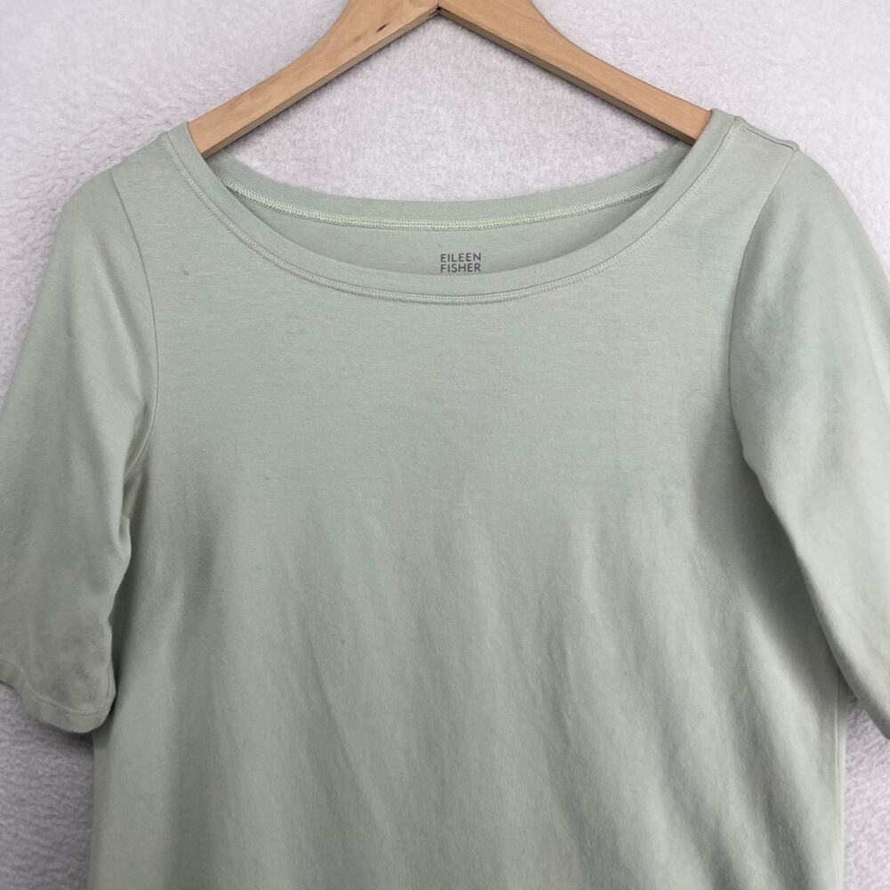 EILEEN FISHER Top M Stretch Organic Cotton Jersey 3/4 Sleeve Basic Green USA - Picture 3 of 10